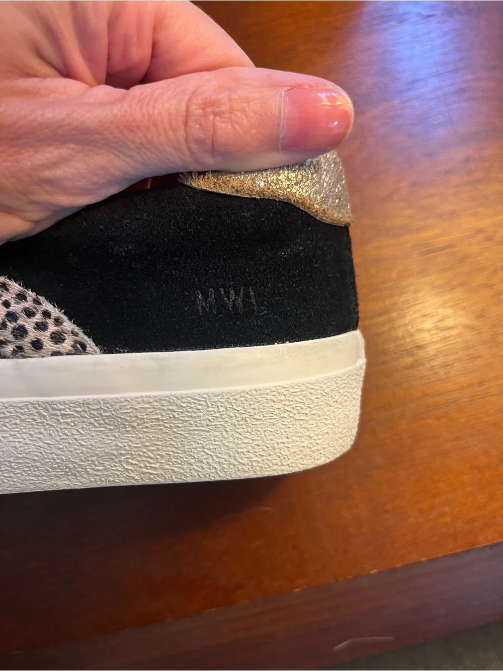 Madewell Sidewalk Low-Top Sneakers in black suede with a cheetah-spot calf hair
